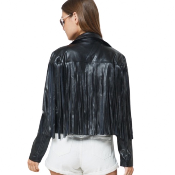 New Boutique So Soft Faux Leather Moto Fringe Jacket - Picture 5 of 7